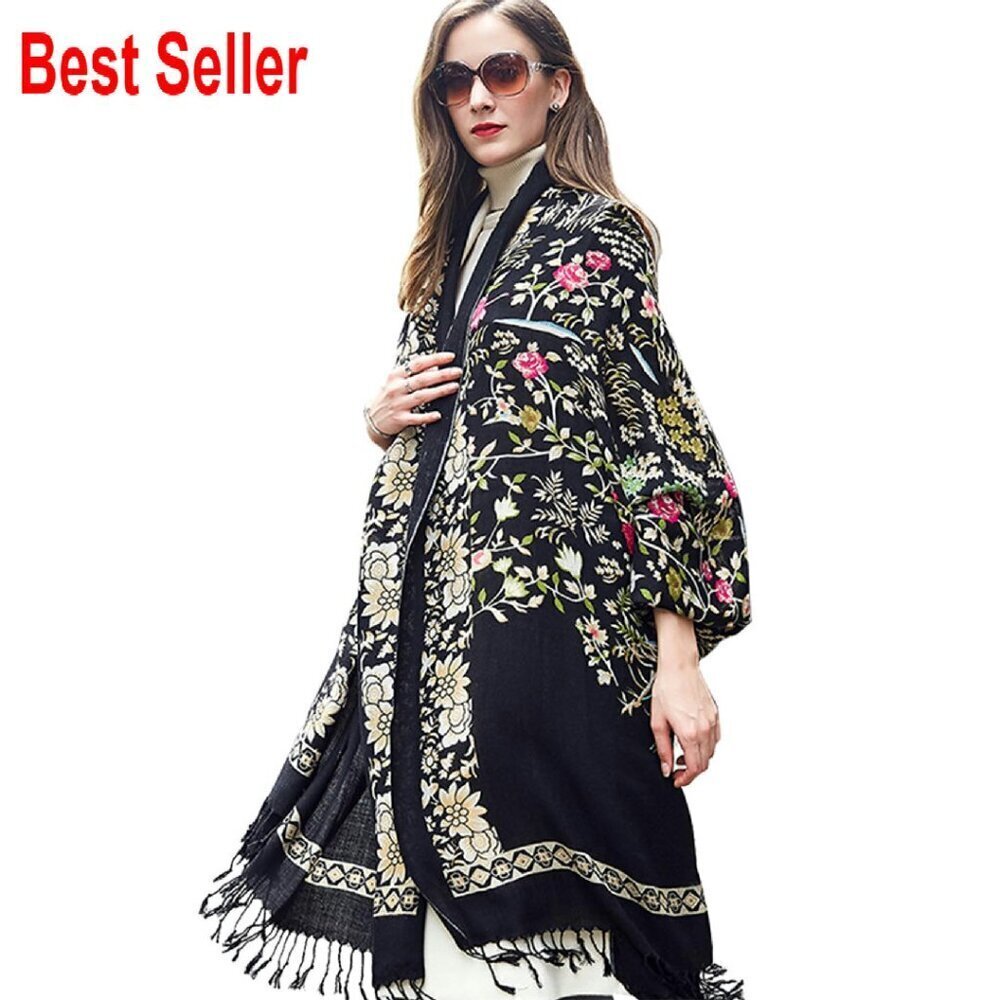 Oversized Merino Wool Pashmina Wrap Shawl Elegant Boho Travel Blanket